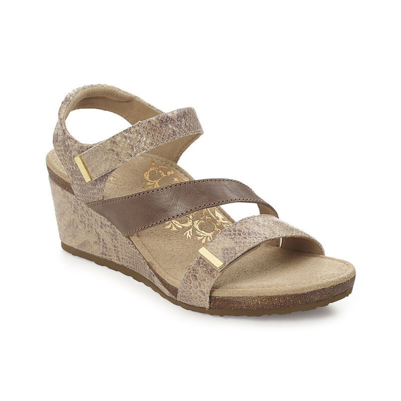 Aetrex Womens Brynn Quarter Strap Wedges Stone Snake - WvcMMr8qP